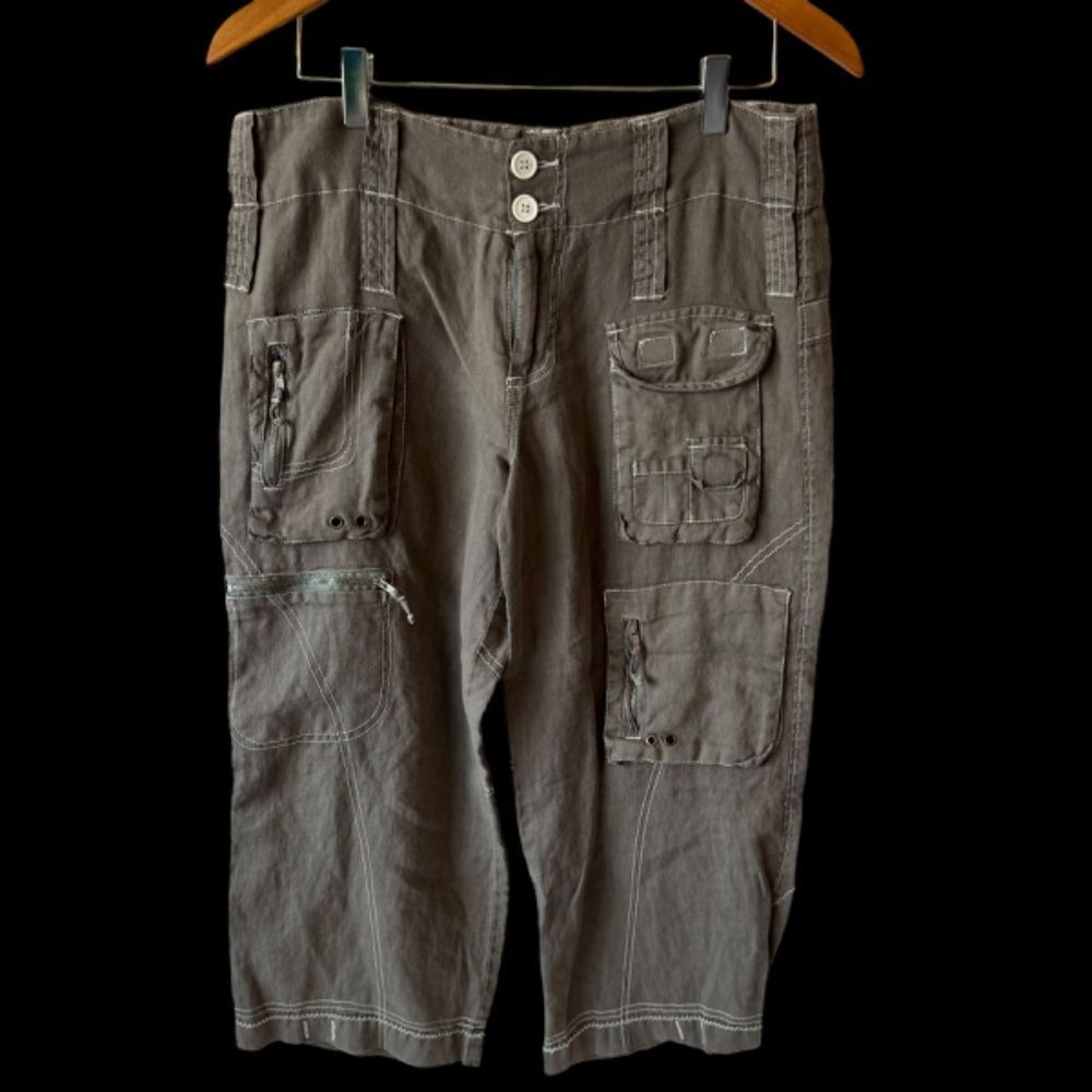 Pete & Greta Johnny Was Light Taupe Cropped Cargo Utility Pants Sz 4